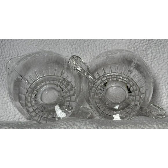 New Martinsville Glass Creamer Sugar Bowl Set Etched Flower Basket Wing Handles - Picture 13 of 13